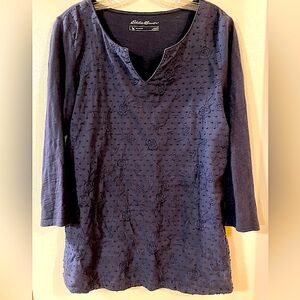 RARE Eddie Bauer embroidered tunic shirt. 3/4 sleeves. Size M. Navy Blue